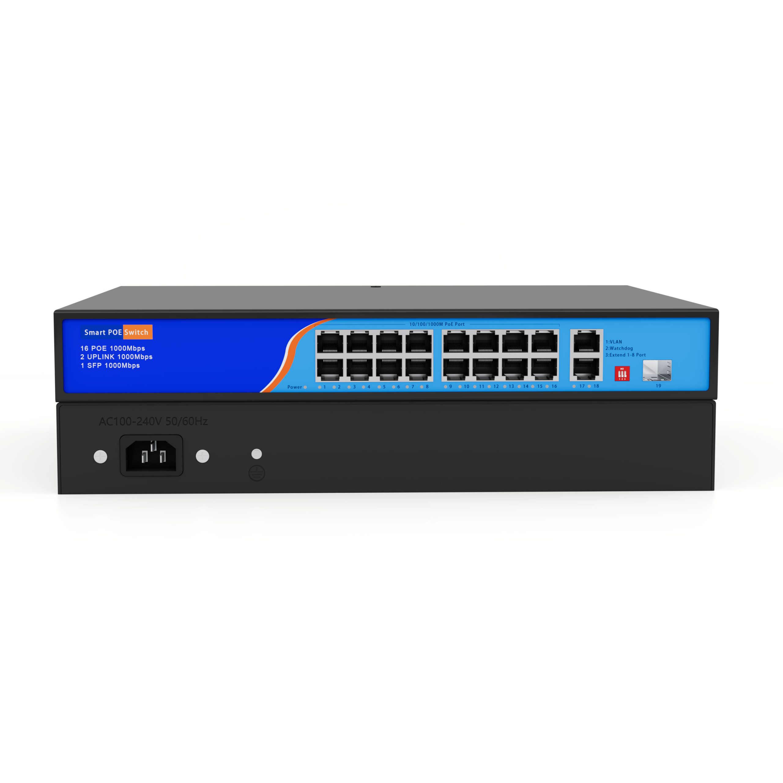 HC-G16021P 16 Port Full Gigabit POE Switch with 1 Uplink Port 1 SFP Port - Image 4